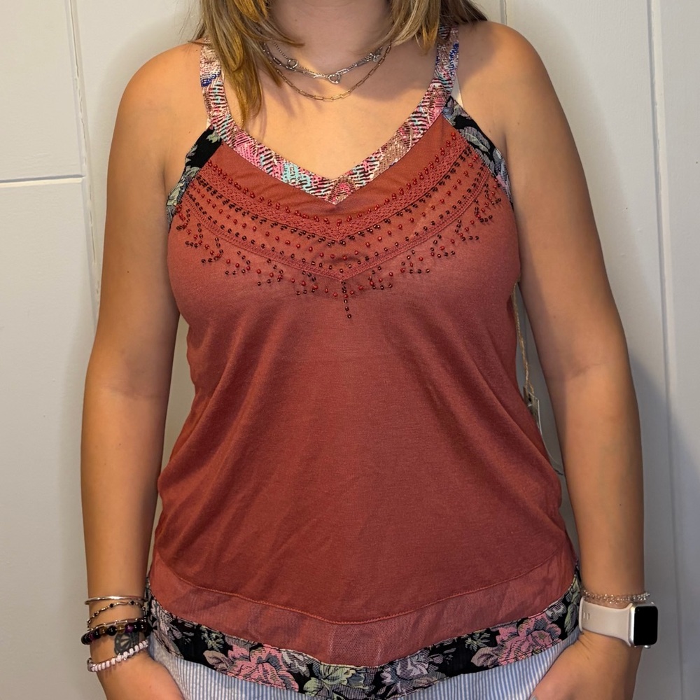 NWT! Women's Rust Embroidered Tank Top